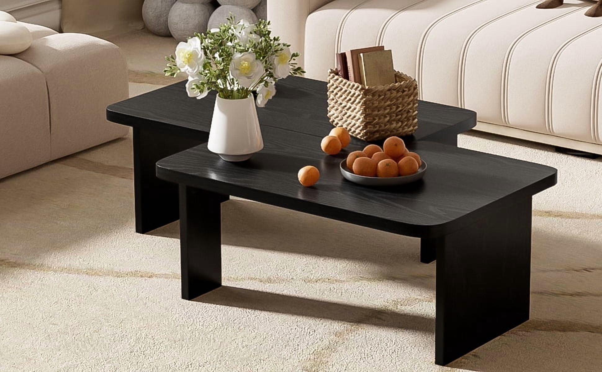 Euroco Modular Coffee Table Set of 2 – Freely Configurable Wood Grain MDF Tables with Modern Design, Compact Side Table Option