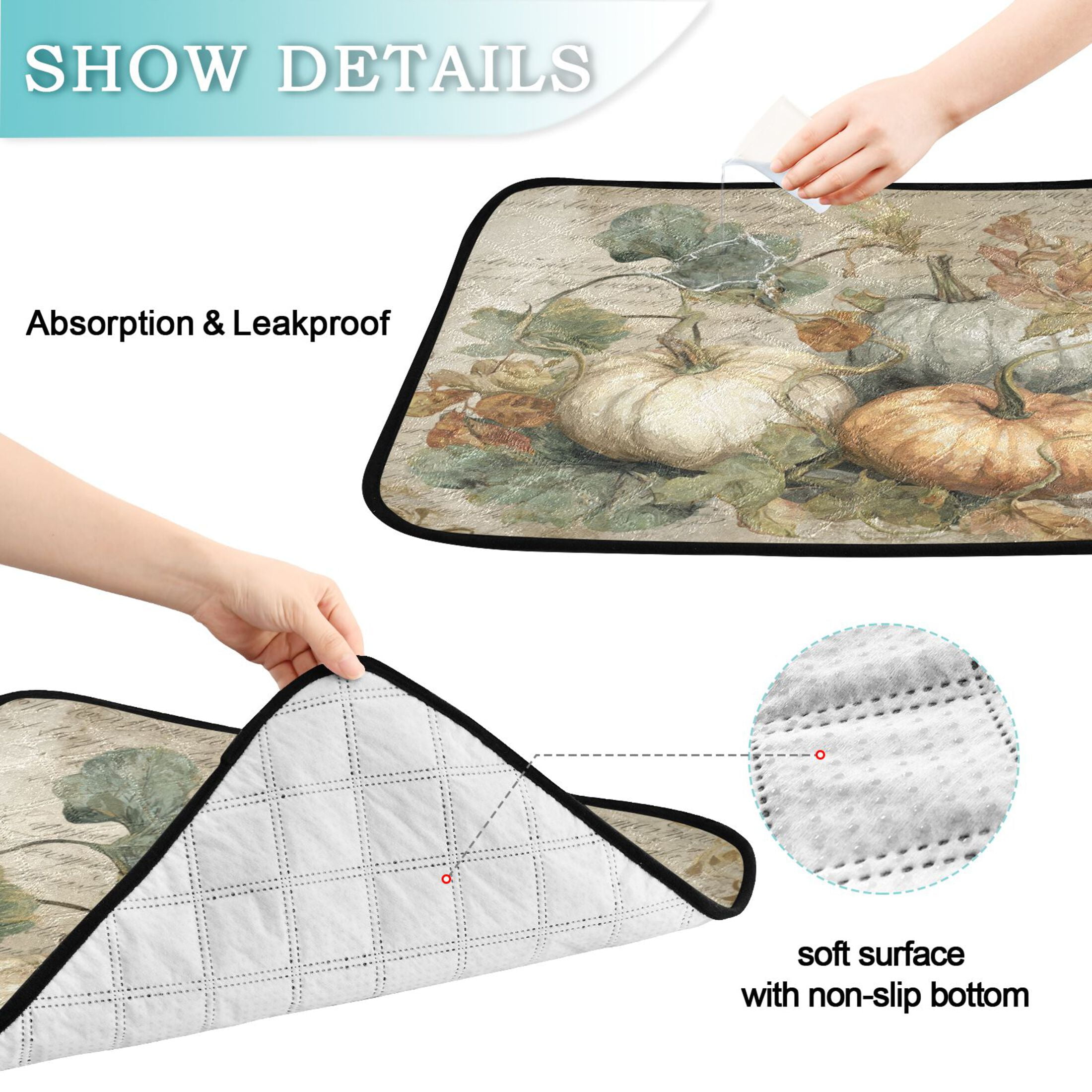 Qxltty Fall Pumpkin Maple Leaf Cat litter Pads Pet Set of 2 Diaper Mats Center Anti-leakage Layer Absorbent Soft and Comfortable
