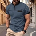 thumbnail image 4 of FRSASU Men's Single Breasted Pocket Round Neck Color Block Short Sleeve Button Down Summer Patchwork Print Polo Shirt Gray, 4 of 4