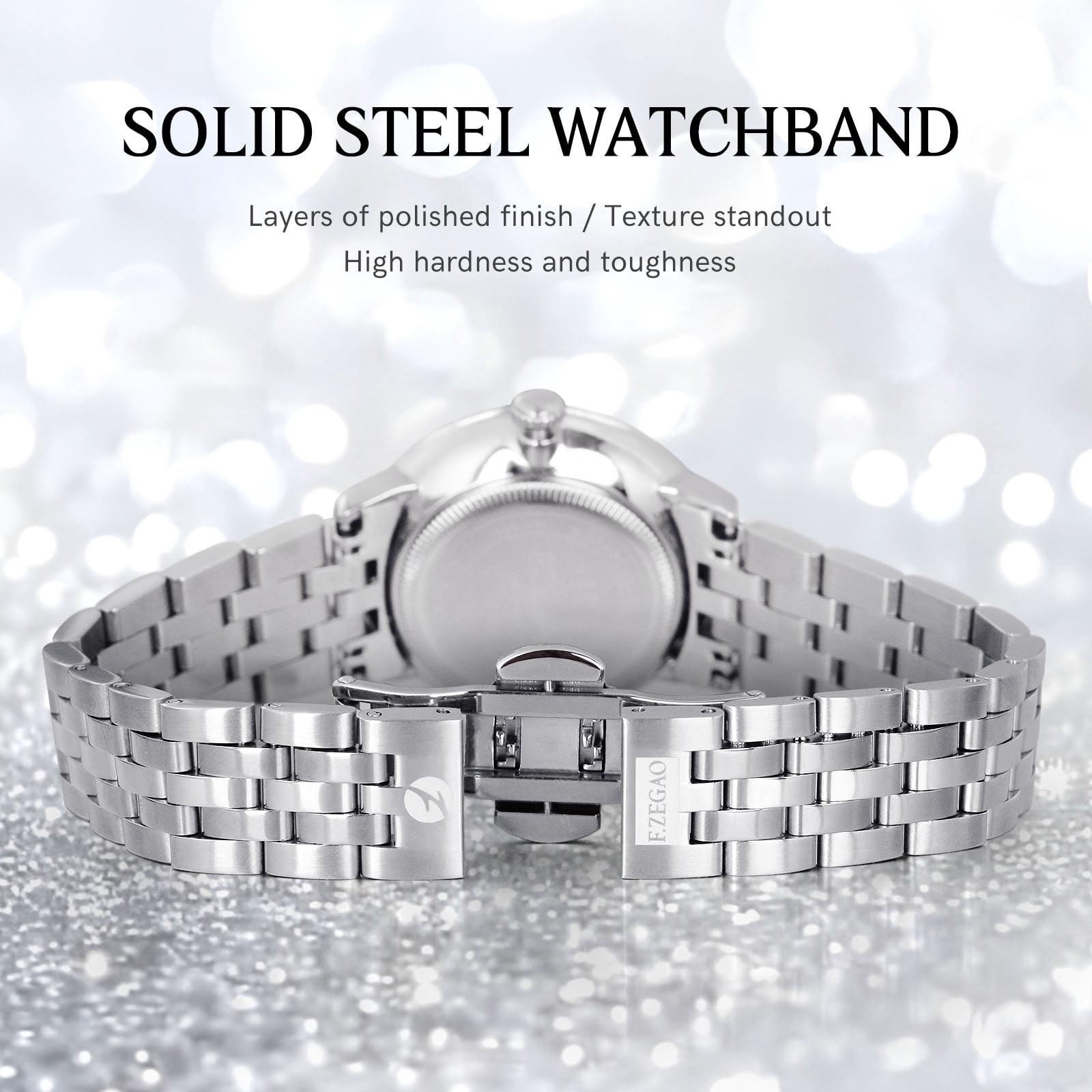 Analog Watches for Women, Diamond Luxury Women Dress Watches, Waterproof Date Display Royal Silver