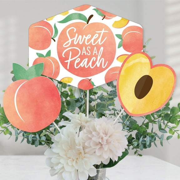 Big Dot of Happiness Sweet as a Peach - Fruit Themed Baby Shower or Birthday Party Centerpiece Sticks - Table Toppers - Set of 15