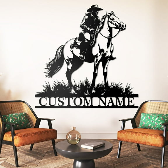 KAINSY Personalized Western Wall Decor Metal Signs, Rustic Cowboy Riding Silhouette, Cowboy Metal Name Sign Customized, Vintage Howdy Wall Art Gifts for Home Bedroom Speakeasy Decor Color08(10inches)