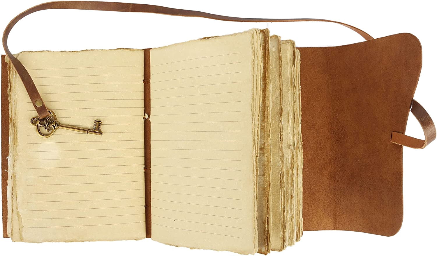 Leather Journal with lined Deckle Edge Paper 8x6 inch and Vintage Key/Handmade Writing Notebook Diary/Bound Daily Notepad for Men & Women Medium, Sketch/Writing pad, Gift for Artists (8 x 6, Brown)
