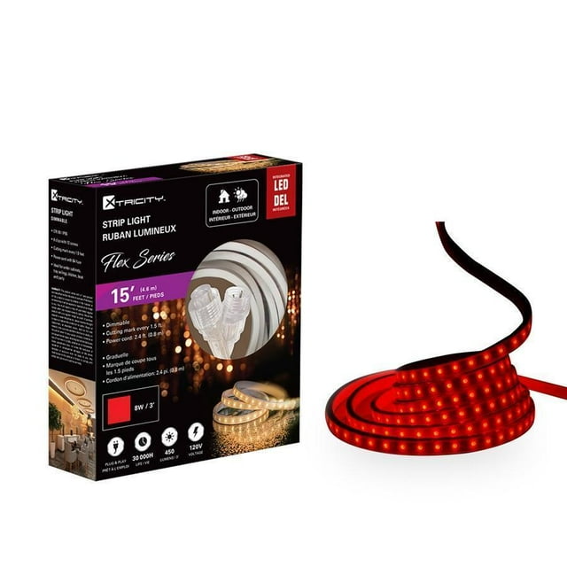 Xtricity Bande led flexible 15 Pieds/8w-3 Pieds'/120v/rouge Intérieur et Extérieur