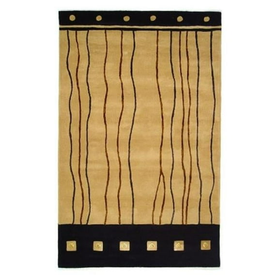 LS-RJ8 8 x 11 ft. Kavera 100 Percent Long Fiber Wool Hand Made Rug, Black & Gold