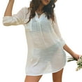 thumbnail image 1 of Camisa de vestir de playa Qarigey de gran tamaño color sólido Blusa de manga larga Top Mujer Ropa diaria Blanco/L, 1 of 6