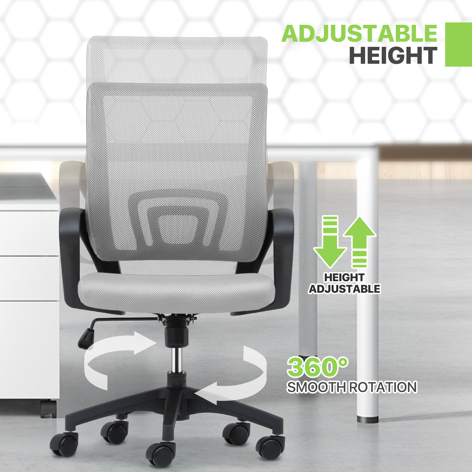 Magshion Mesh Office Chair Desk Chair, Mid Back Ergonomic Adjustable Height Rolling Swivel Computer Chair with Lumbar Support, Light Gray