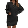 thumbnail image 1 of Robe à Manches Longues pour Femmes Mode Femmes Décontractée Solide Col en V Manches Longues Bandage Robe Ample en Tricot Blouse d'Automne Chandail Hauts Longue Robe Décontractée pour Femmes Longue Robe pour Femmes Décontractée, 1 of 9