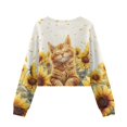 thumbnail image 7 of Xoenoiee Cat Sunflower Print Girls Crop Shirts Casual Long Sleeve Crewneck Loose Sweatshirts Pullover Tops Fall Outfit, 11-12 Years, 7 of 7