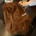 thumbnail image 5 of Women's Solid Color Faux Wool Scarf, Thickened Warm Winter Wrap with Tassels, Soft Luxury Feel, Long Knit Scarf, Versatile Cold Weather Accessory, Unisex Design - Coffee, 5 of 5