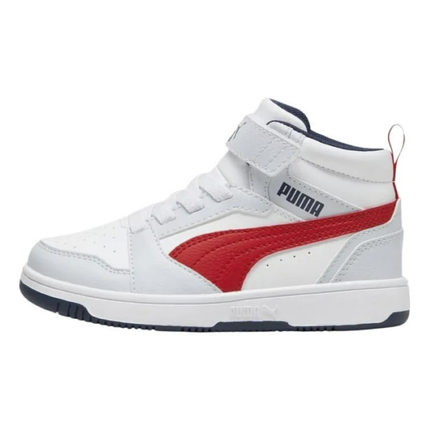 Tenis Puma Rebound V6 MID PS para Niños 16.5 A 21.5. 393832-G blanco 17