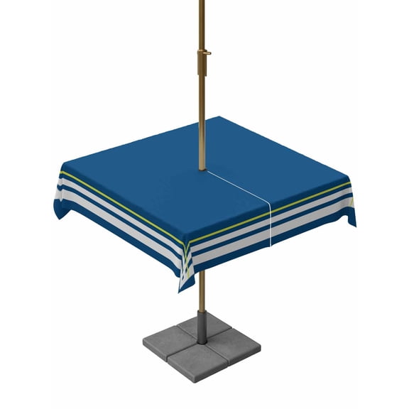 Square Outdoor Tablecloth with Umbrella Hole Navy Blue Line Outside Table Cloth Waterproof Patio Table Cover Farmhouse Simple Blue Striped Zipper Tablecloths for Picnic Party Camping 60x60 Inch