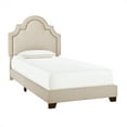 thumbnail image 1 of Quuen Anne Nailhead Trim Fabric Upholstered Twin Bed in Cream, 1 of 9