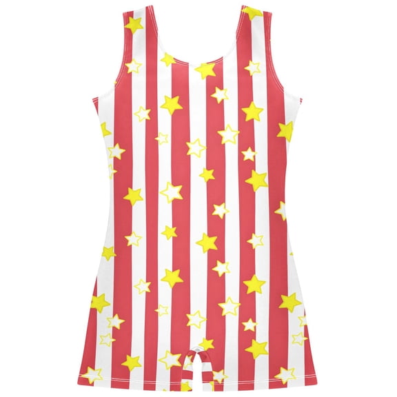 Gymnastics Leotard Sleeveless Star Yellow Stretchy Dance Bodysuit Breathable Athletic Ballet Yoga Outfit for Ages 3-14
