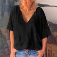 thumbnail image 1 of CEHVOM T-Shirt à Manches Courtes en Coton et Lin pour Femmes Grande Taille Col en V, 1 of 5