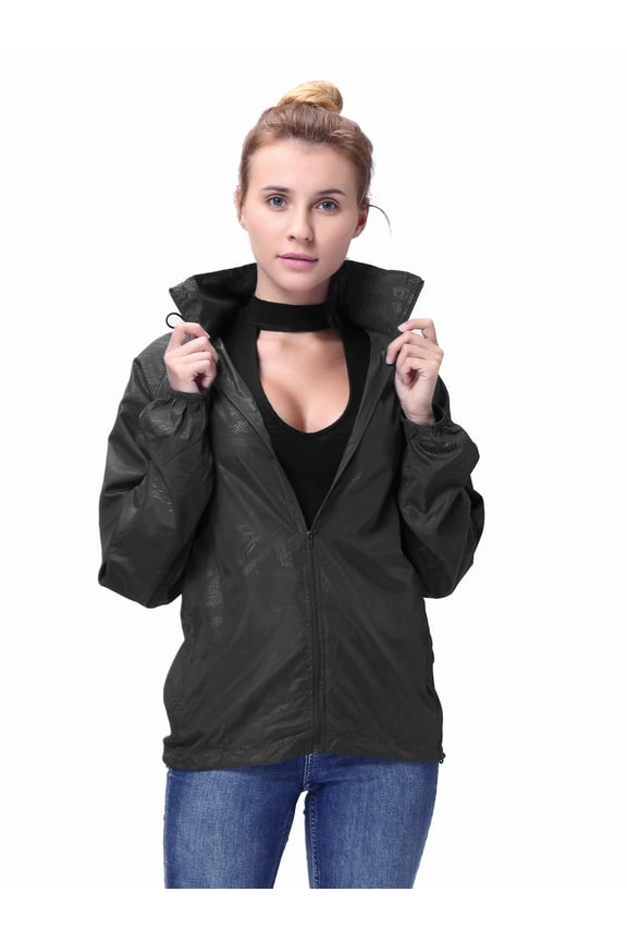 Womens/Mens Outdoor Lightweight Hooded Windbreaker Jacket Waterproof Zipper Raincoat Outwear Leisure Sports Packable Long-Sleeved Windbreaker Jacket