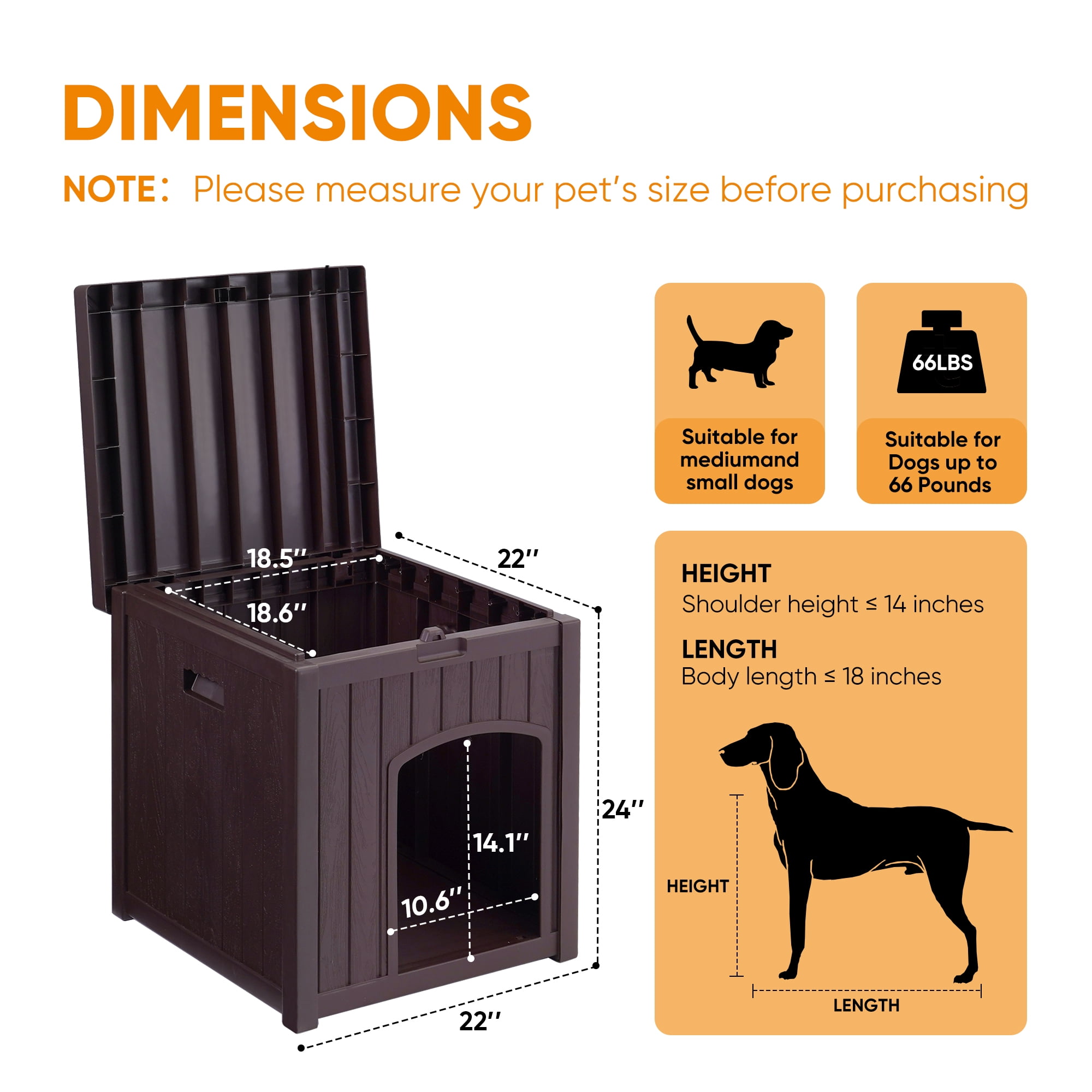 ZYJOYY Outdoor Cat House Weatherproof for Cats, Resin Plastic Kitty Shelter with Openable Flip Lid & Elevated Floor, Indoor Outdoor Cat House for Stray Cats, Easy to Clean, Brown