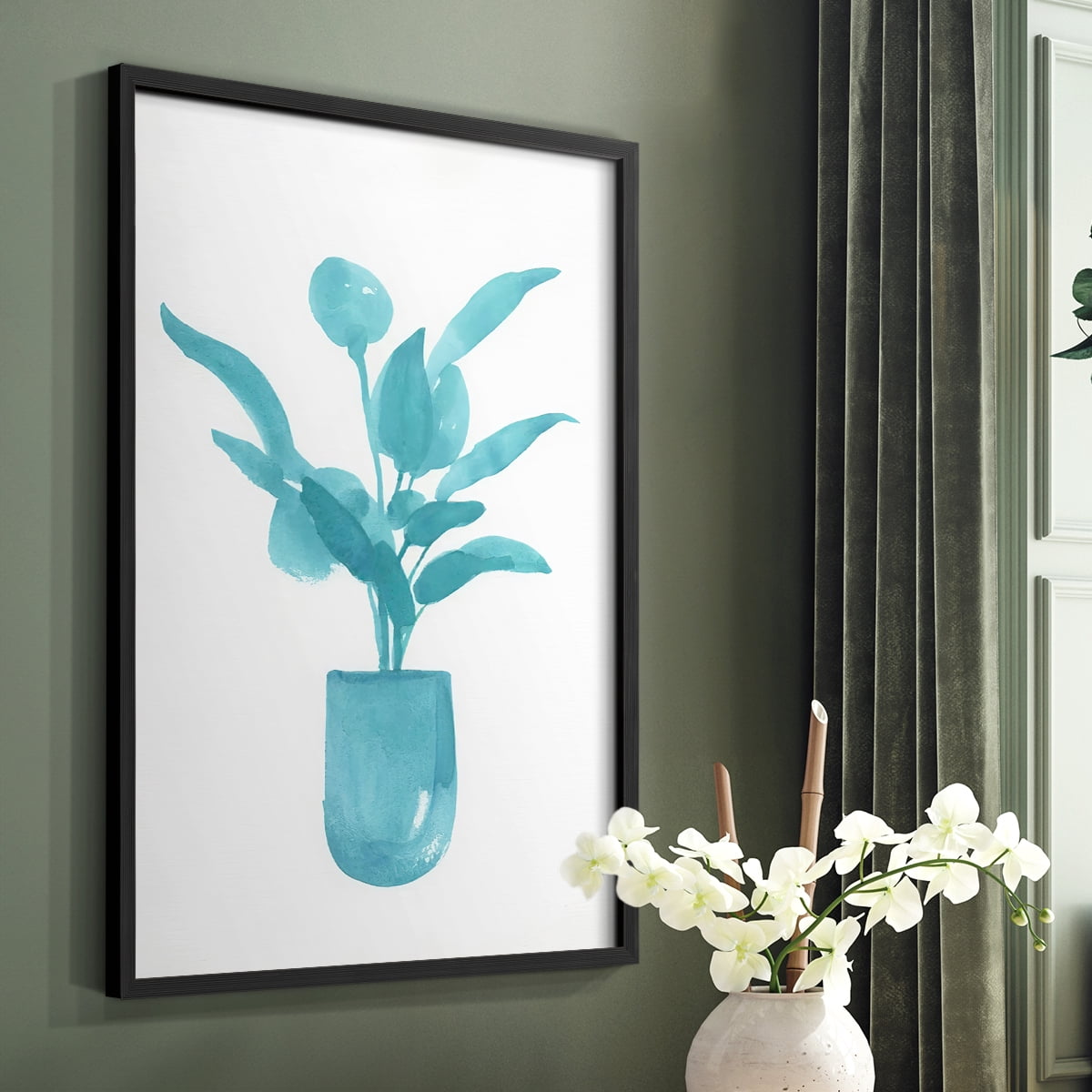Watercolor House Plant VI Framed Print in Black Solid Wood 22 x 28 Framed Print
