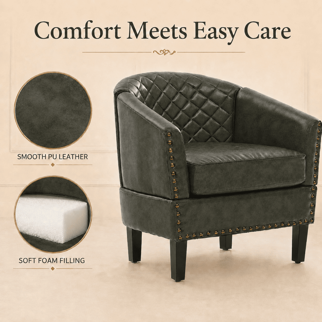 MOONMISS Barrel Accent Chair Club Armchairs Comfy chairs for Living Room, Bedroom,Olive Green