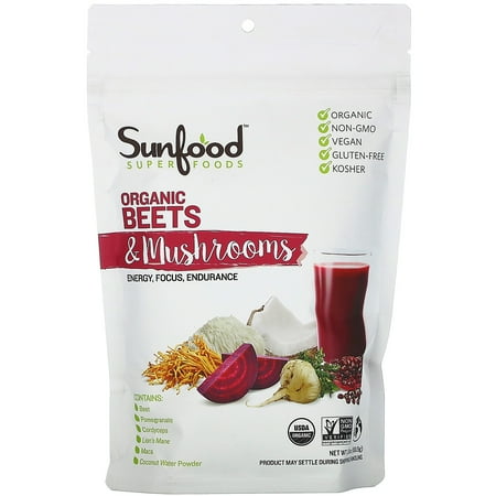Sunfood Superfoods Organic Beets & Mushroom Powder Energizing Superfood  5.31 Oz