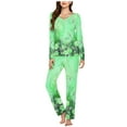 thumbnail image 2 of Women's Pajama Sets Soft Long Sleeve 2 Piece Lounge Sets Casual Asymmetrical V Neck Sleepwear Pjs Pockets Green XL, 2 of 5