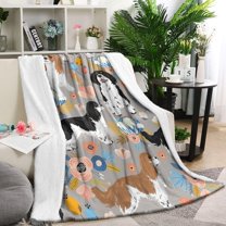Cavalier King Charles Spaniel Dog and Flower Blanket,Comfortable Soft Flannel Throw Blanket,All Season,Warm Lightweight Blankets for Sofa Bed Couch Living Room Chair,60"x80"(150x200cm)