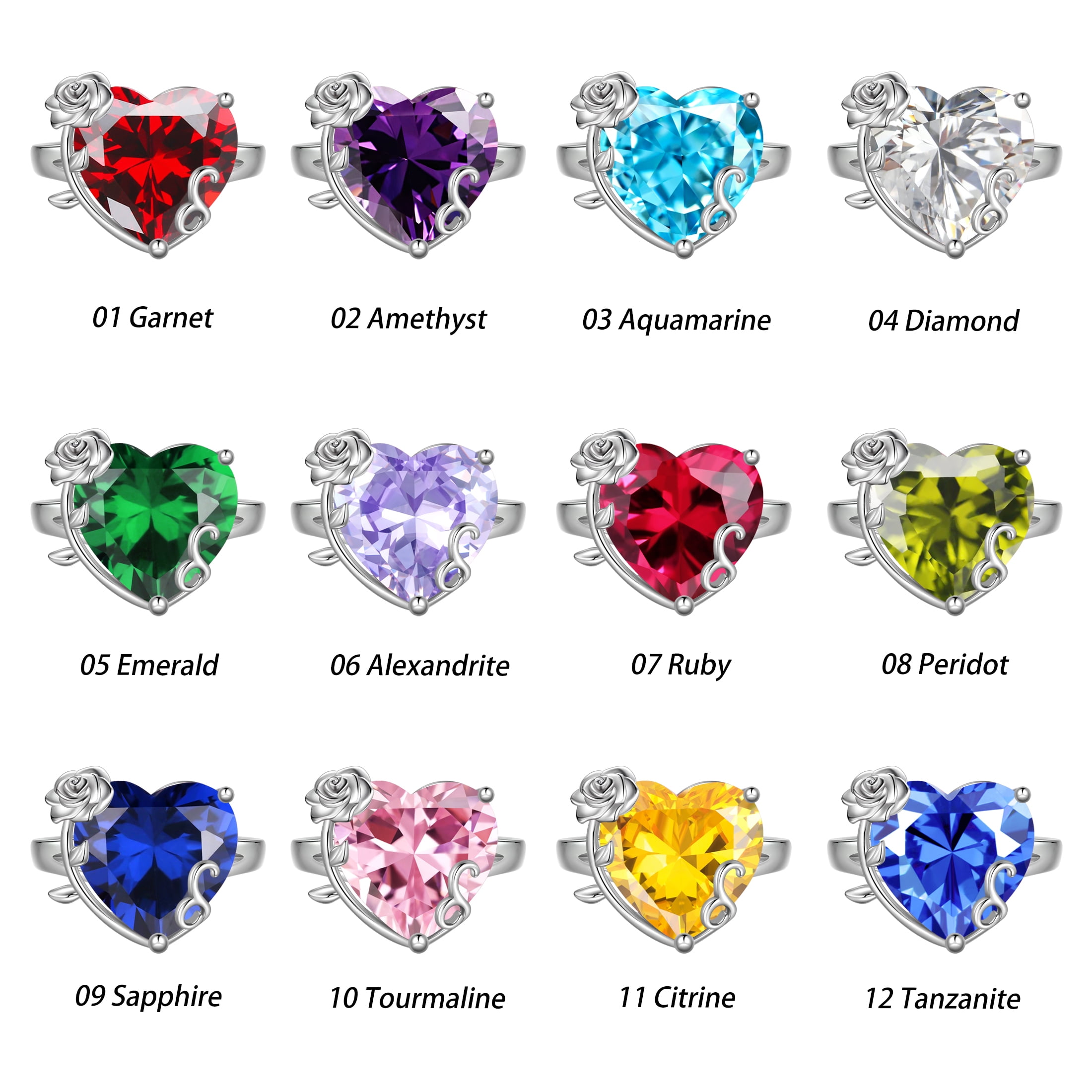 Juwaliy 9Ct Women Heart Ring 925 Sterling Silver Rose Flower July Birthstone Ruby Red Solitaire Ring Jewelry Mother Birthday Valentine's Day Gift
