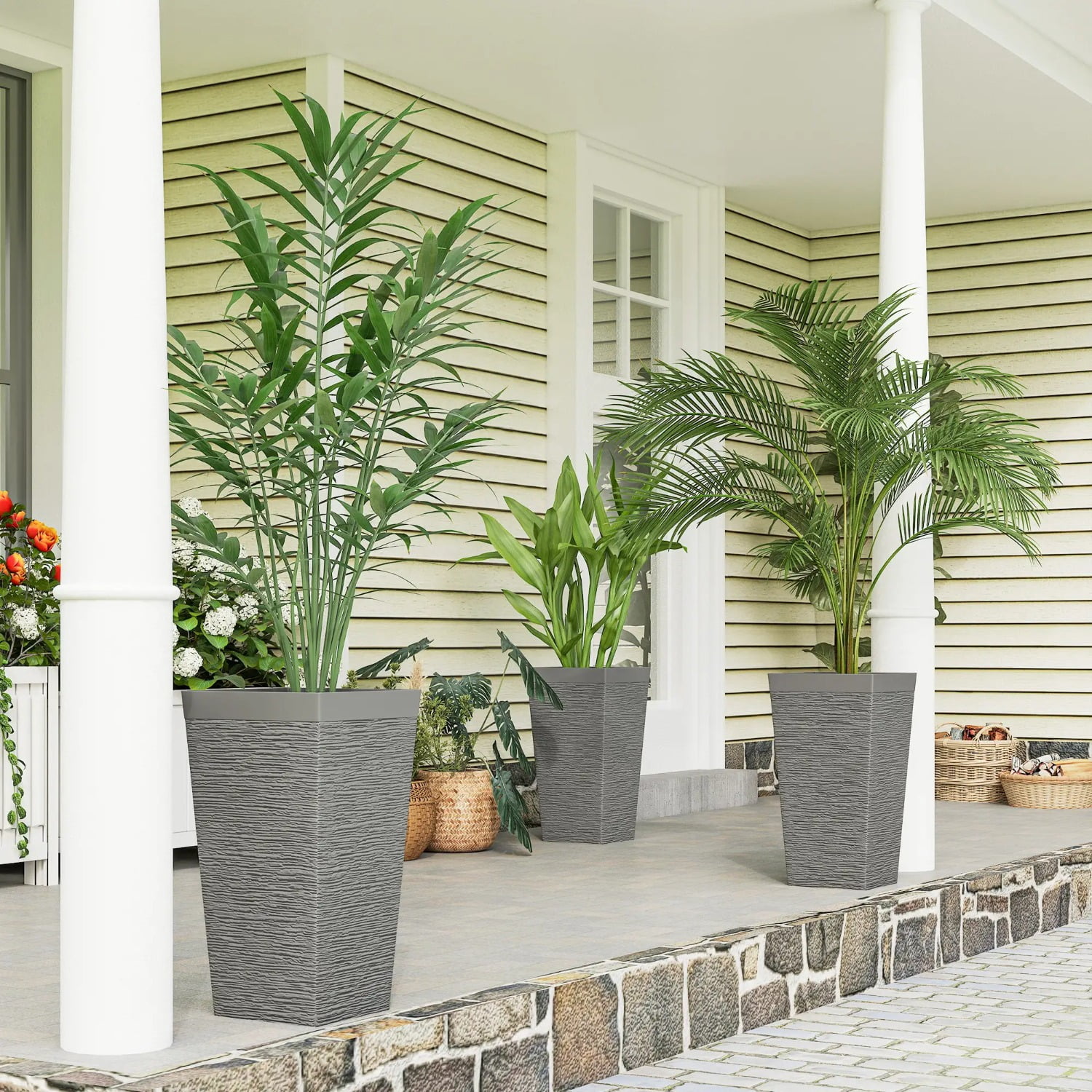 Set of 3 Plastic Flower Pots