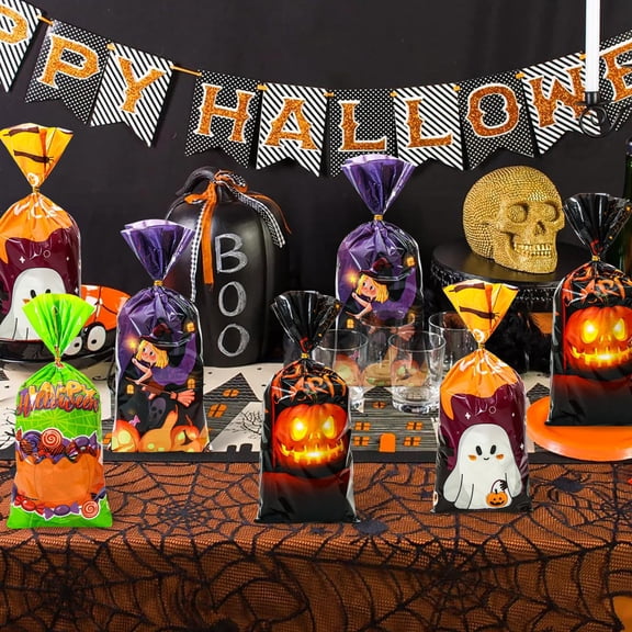 120 PCS Halloween Treat Bags with Twist Ties - Halloween Candy Bags for Party Favors & Trick or Treat