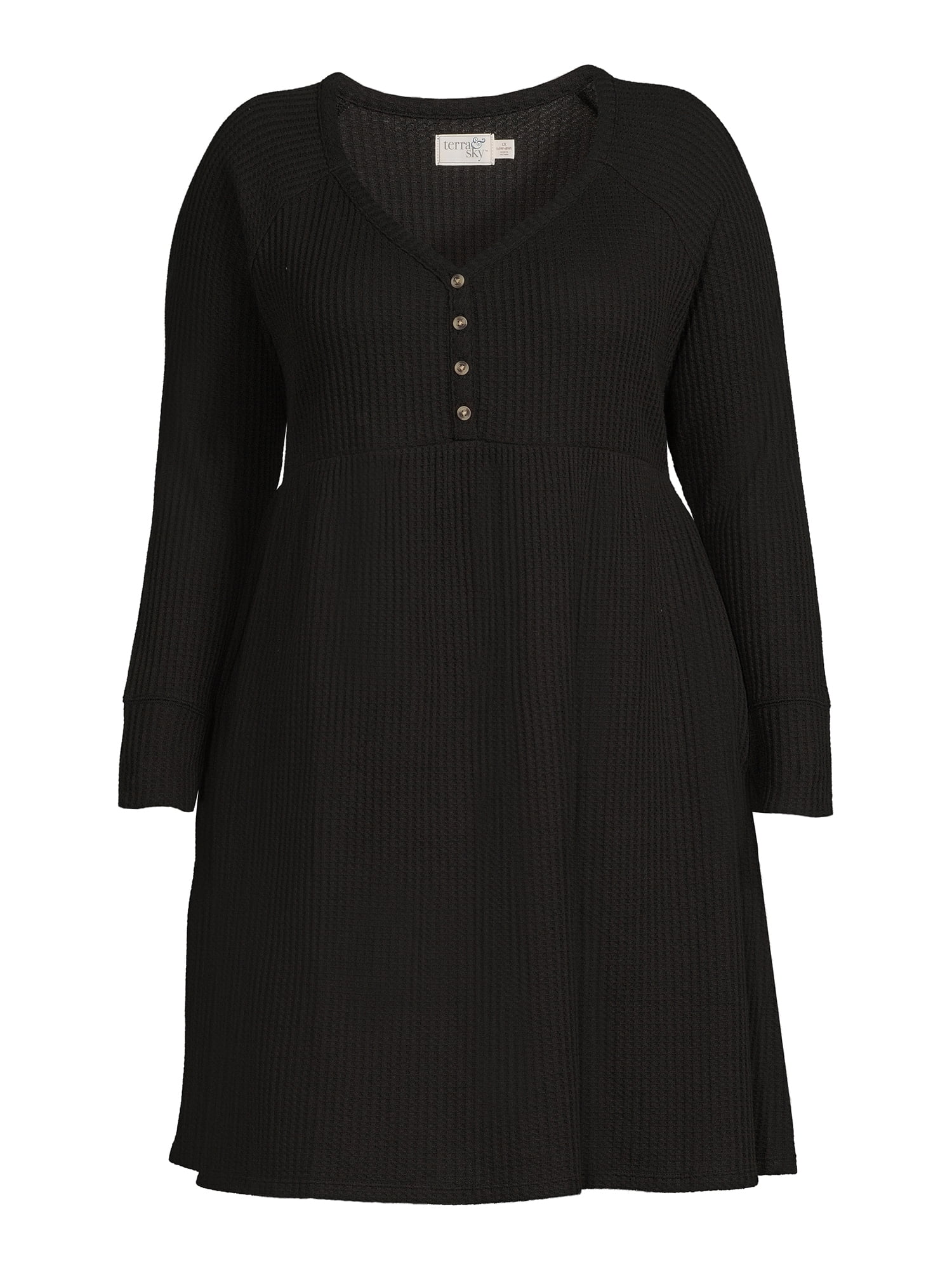 Terra & Sky Women's Plus Size Waffle Knit Babydoll Dress