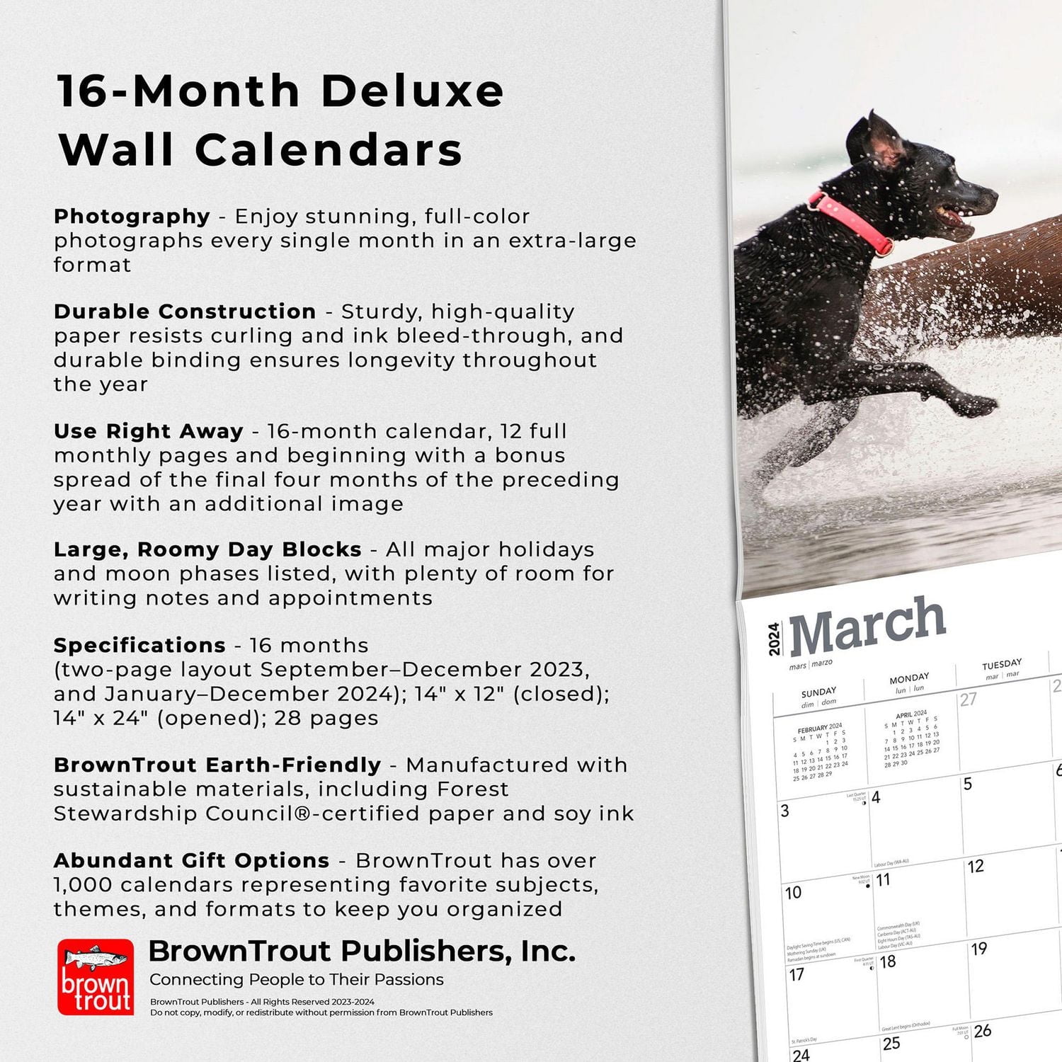 Labrador Retrievers, pour l'amour des 2024 35.56x60.96 CM Mur Deluxe Calendrier, 9781975468613