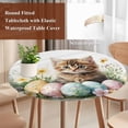 thumbnail image 3 of Spring Easter Round Tablecloth 55-60 Inch Round Fitted Table Cloth with Elastic Edge, Funny Cute Cats Colorful Eggs Wildflowers Waterproof Table Cover Protector for Outdoor Picnic Party Dining, 3 of 6