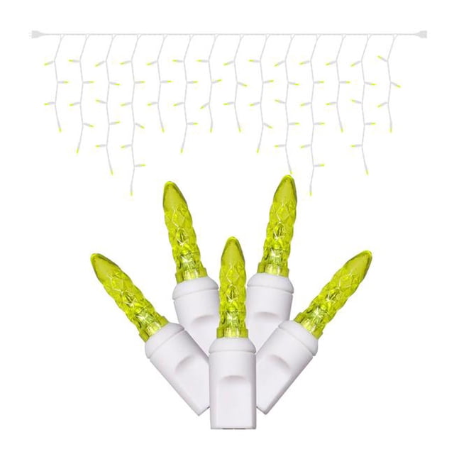White Wire M5 Twinkle 9 ft. Long Icicle Light Set with Lime LED Lights