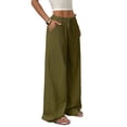 thumbnail image 2 of Women'S Palazzo Pants Summer High Waisted Wide Leg Drawstring Flowy Beach Trousers with Pockets Green M, 2 of 7
