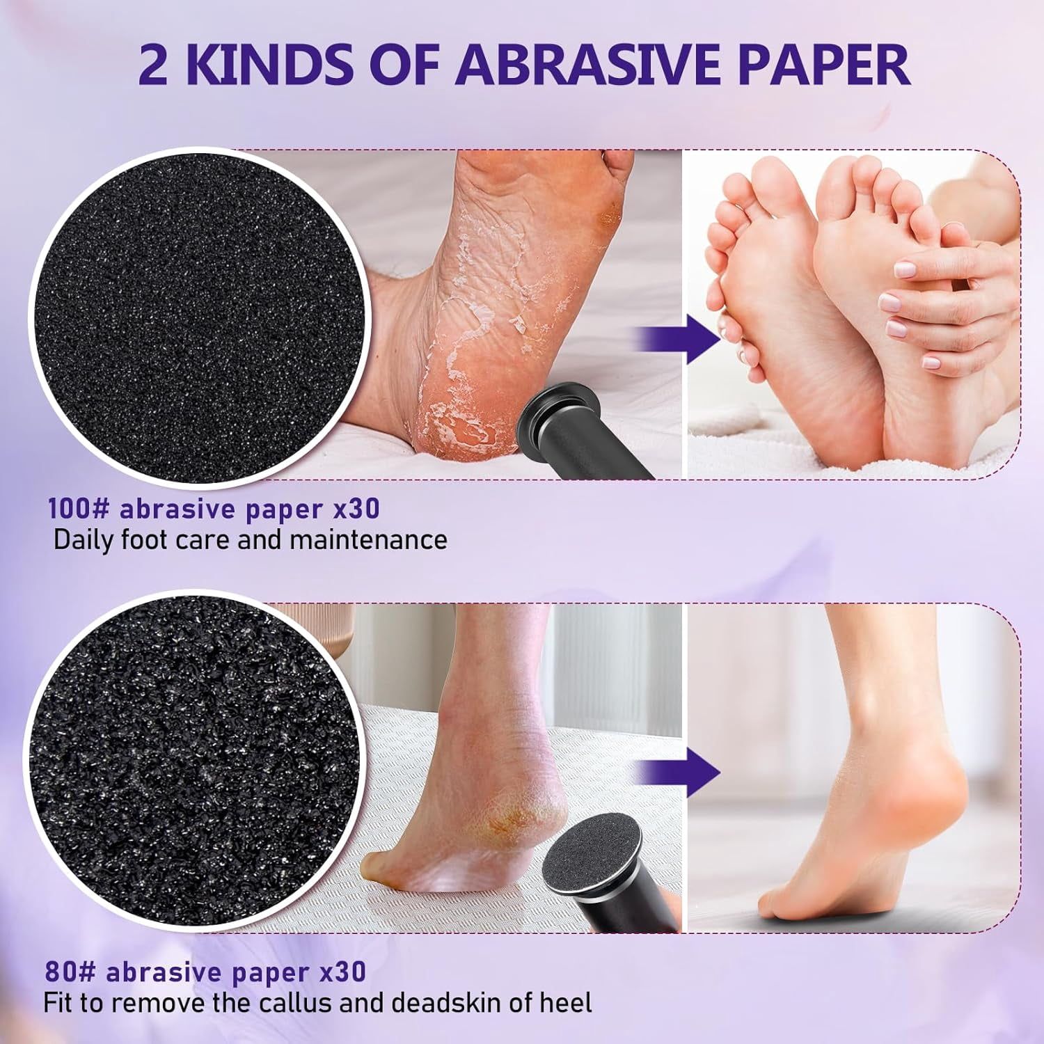 Aorsher Electronic Foot File Grinder with 60pcs Replacement Sandpaper Discs, Adjustable Speed Electric Callus Remover Professional Pedicure Tool for Men Women Dead Cracked Hard Skin Calluses
