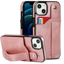 for iPhone 15 Case Wallet with Card Holder, Classic PU Leather Kickstand with Hand Strap RFID Blocking Drop Protective Slim Phone Case Cover for Apple iPhone 15, Rosegold