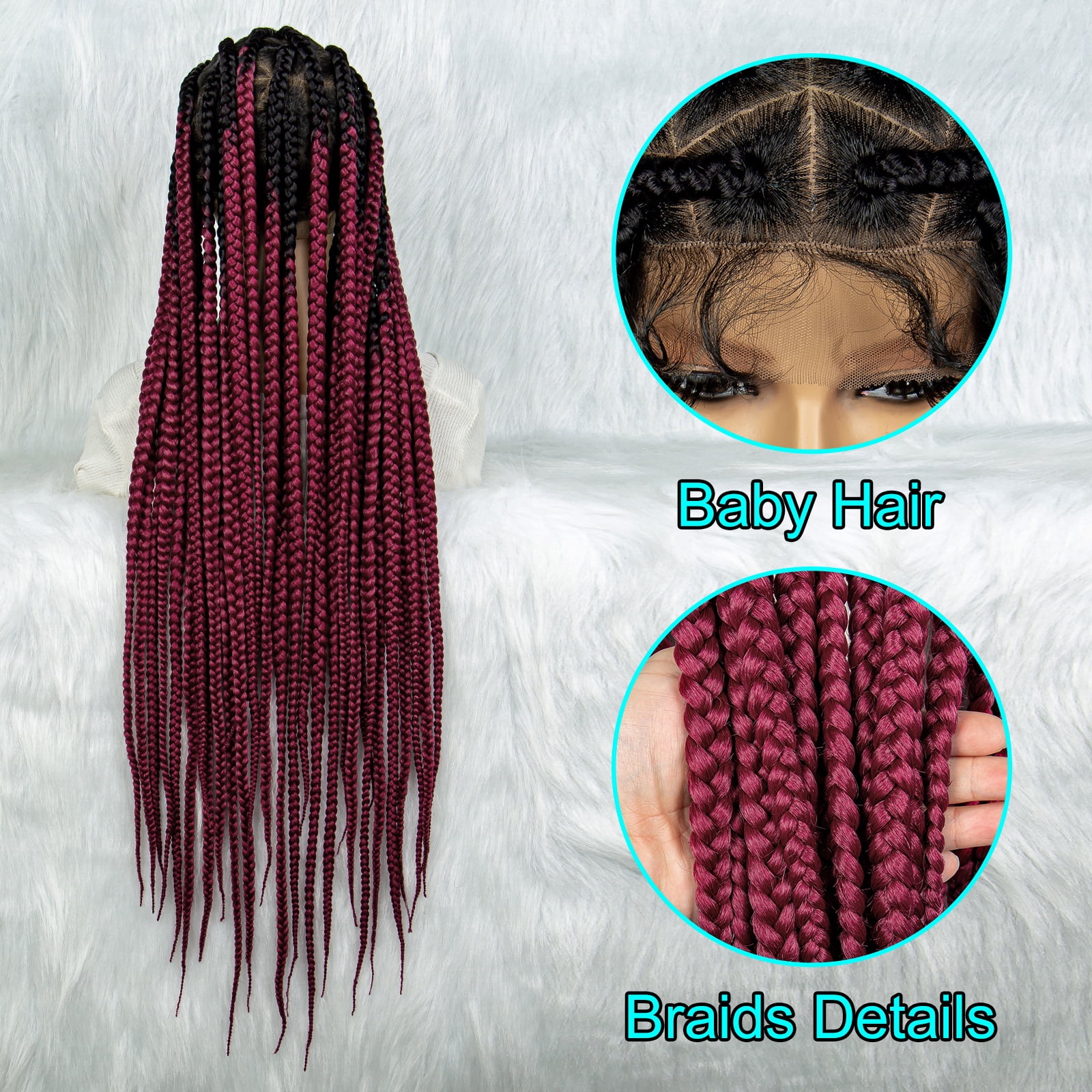 Braided Wigs for Women Full Double Lace Braided Wigs Knotless Box Synthetic Lace Front Braided Wigs Cornrow Braids with Baby Hair Handmade Braided Wigs 32 inches (OT/BUG Color)