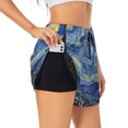 thumbnail image 3 of Lsque The Starry Night Printed Women's Running Shorts with Liner Pockets,Elastic Quick Dry Workout Athletic Gym Yoga Shorts,Womens High Waist Shorts-, 3 of 9