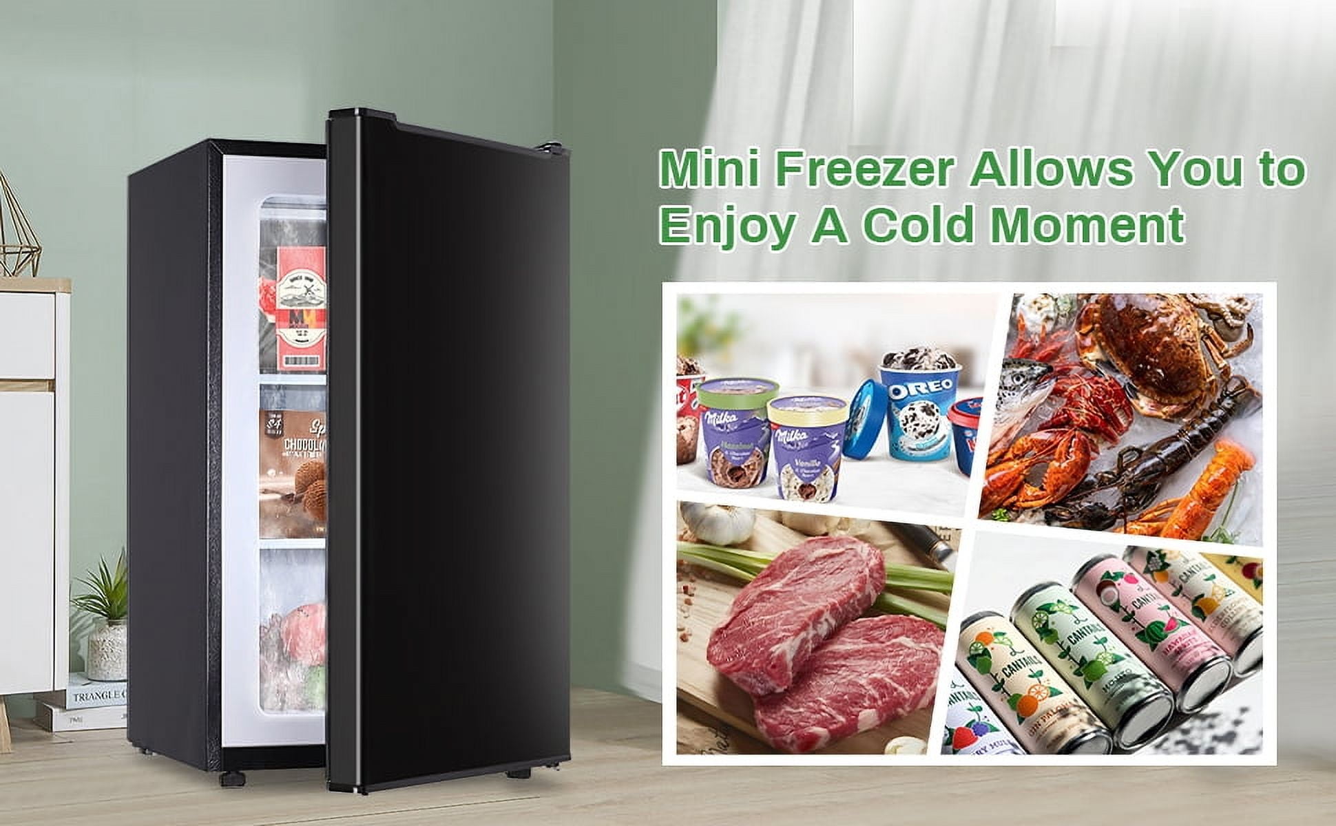 3.6 Cu.Ft Small Freezer, Upright Freezer with Reversible Single Door, 3-Speed Temperature Adjustment (Down to -13°F), Freestanding Compact Freezer with 3-Layer Condenser Tube for Home, Kitchen