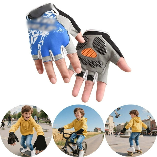 Gants de Sport d'Extérieur pour Enfants Gants de Cyclisme Sans Doigts pour Enfants Légers et Confortables Gants de Sport à Demi-Doigt pour Enfants 4-12 Ans