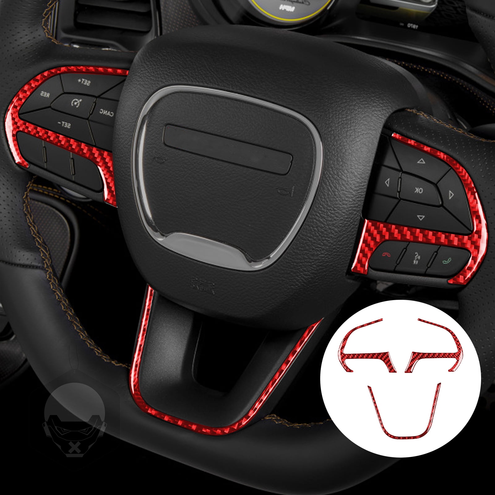 HIGH FLYING 2015-2019 for Dodge Challenger Car Accessories Side Steering Wheel Cover Decor Trim Carbon Fiber Grain 4PCS