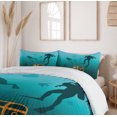 thumbnail image 6 of Ambesonne Deep Sea Duvet Cover Sets, Divers and Sunken Ship, 2-King, Aqua Dark Teal Marigold, 6 of 7