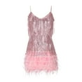 thumbnail image 4 of Nnhblu Women's Fashion Suspender Crewneck Sequin Feather Sleeveless Solid Mini Dress Party Dress Womens Dresses Casual Dresses for Women Pink, 4 of 10