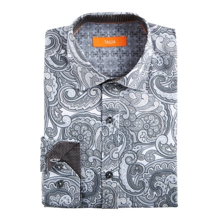 TALLIA Mens Gray Paisley Collared Work Dress Shirt Size: L 16/16.5- 34/35