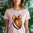 thumbnail image 5 of Football Bow T-Shirt | Cute Orange Game Day Graphic Tee for Women, White, Size S, 5 of 6