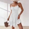 thumbnail image 2 of Busydd Summer Dresses for Women Fashion Ruched Spaghetti Straps Sun Dresses Women Solid Color Sleeveless Square Neck Mini Dress L, 2 of 6
