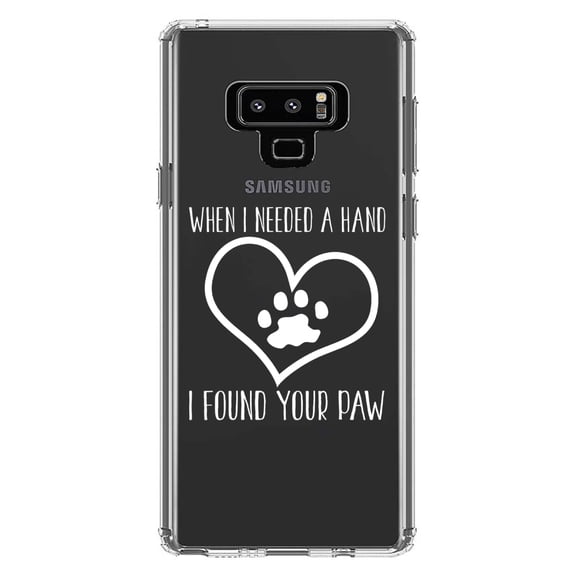 DistinctInk Clear Shockproof Hybrid Case for Samsung Galaxy Note 9 - TPU Bumper Acrylic Back Tempered Glass Screen Protector - When I Need A Hand I Found Your Paw