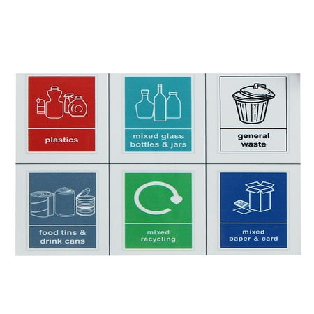 Recycling bin Sticker Mixed Pack Self-adhesive Vinyl -6 stickers 150mm ...