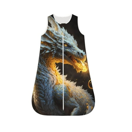 

Honeii Golden White Fire Dragon Print Unisex Babies Sleepbag Wearable Blanket Baby Sleeveless Sleeping Bag-X-Large