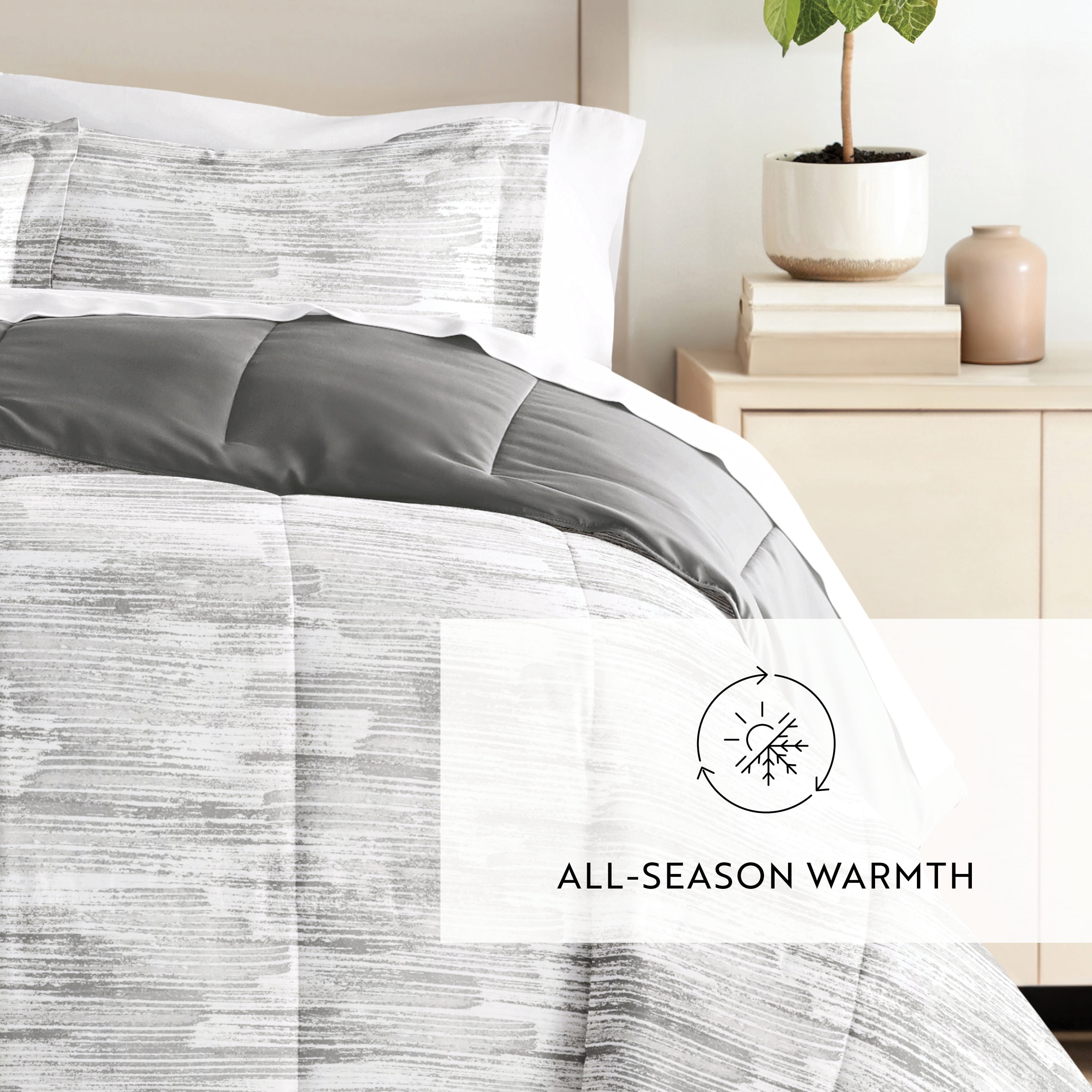 All Season Ultra Soft Comforter Set Lightweight Bedding in Textured Stripe for Full/Queen Size by Comfort Canopy
